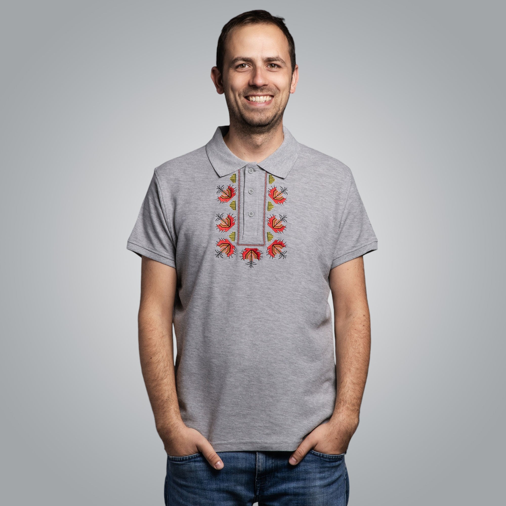 Тениска с яка "Китка"