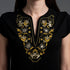 Дамска тениска с V образно деколте бродирана със "златна" самоковска шевица от Везба