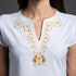Дамска тениска с V-деколте бродирана със "златна" шевица "Плодородие" от Везба